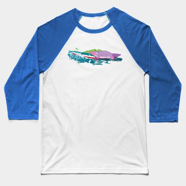 Surfing Platypus Baseball T-Shirt by Creative Wiz